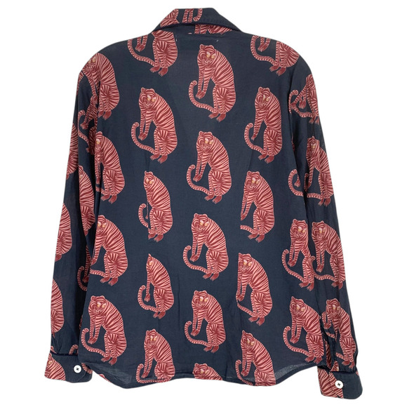Desmond & Dempsey London Sz M Sansindo Navy Pink Tiger Pajama Pyjama Top Only - Picture 7 of 8